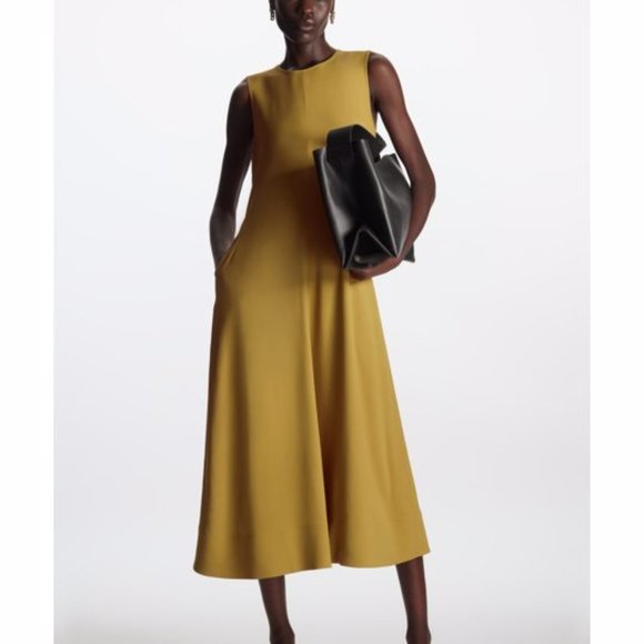 cos yellow silk dress PLEATED COTTON-LINEN MAXI DRESS - YELLOW